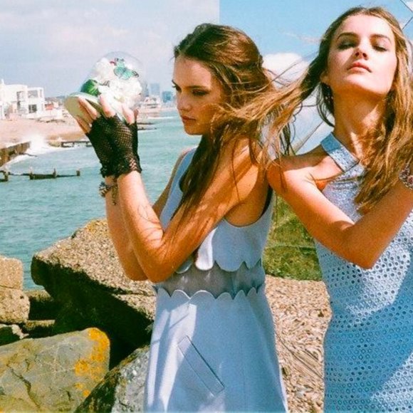 To Be Adored RARE Designer Jamily Dress NWOT Pale Baby Blue Scalloped Silk Sz XS - Picture 3 of 8